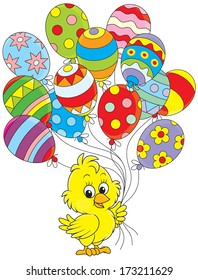Easter Chick with decorated balloons