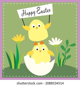 Easter chick and egg for easter greeting card