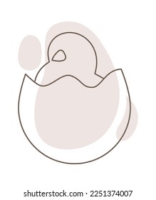 Easter chick in egg line art style Contemporary design. Vector illustration