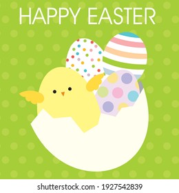 Easter chick and eggs for easter greeting card