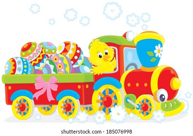 Easter Chick on a toy train