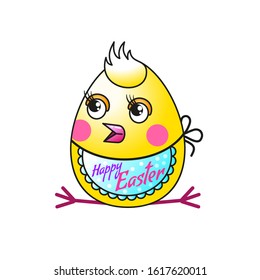 Easter chick on a white background. Charming yellow baby. Cartoon style. Vector isolated. For the design of cards, stickers and prints for the holiday of Easter.