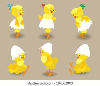 easter chick set. vector illustration