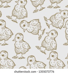 Easter chick sketch hand drawn pattern background