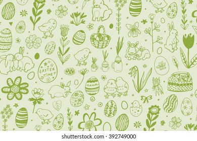 easter chicken bunny egg outline background pattern 