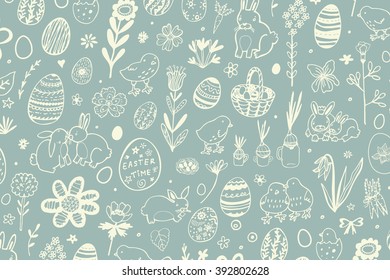 easter chicken bunny egg outline background pattern 