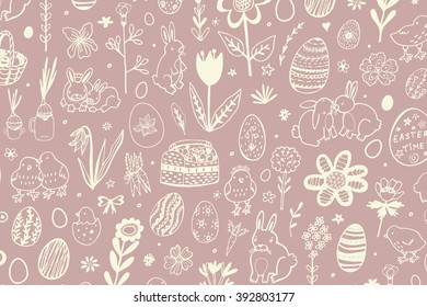 easter chicken bunny egg outline background pattern 