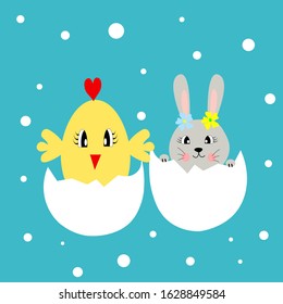 easter chicken bunny illustration vector nursery