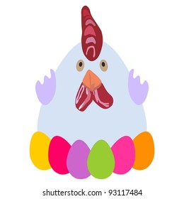 Easter chicken with color eggs, vector