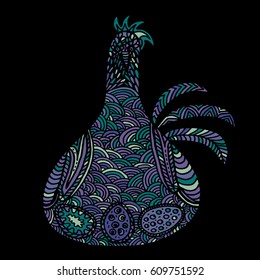 Easter chicken colorful illustration card drawn by hand, zentangle style, Decorative design for invitation, flyer, banner.