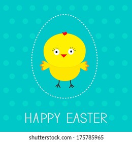 Easter chicken and dash egg. Dot pattern. Card. Vector illustration.