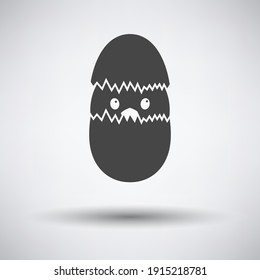 Easter Chicken In Egg Icon. Dark Gray on Gray Background With Round Shadow. Vector Illustration.