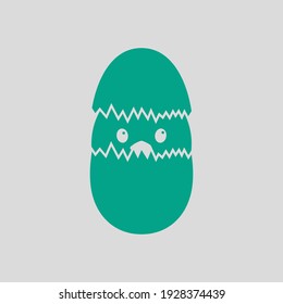 Easter Chicken In Egg Icon. Green on Gray Background. Vector Illustration.