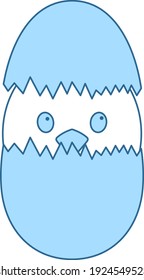 Easter Chicken In Egg Icon. Thin Line With Blue Fill Design. Vector Illustration.