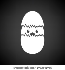 Pollo De Pascua En Icono De Huevo. Blanco sobre fondo negro. Ilustración vectorial.