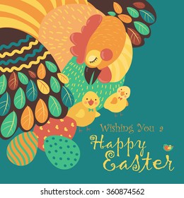 Easter chicken with easter eggs