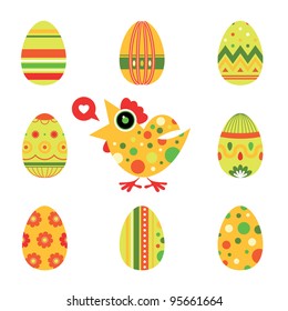 Easter chicken and eggs card - green