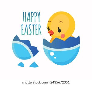 Easter chicken with eggs vector cartoon card illustration