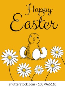 Easter. Easter chicken. Easter eggs. Vector illustration, greetings card