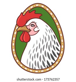 Easter chicken in frame isolated on white.  