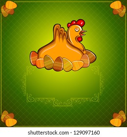 easter chicken hen with egg green background
