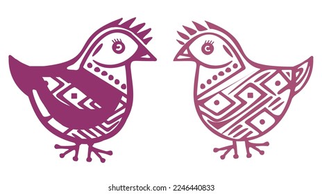 Easter chicken illustraion set. Low brow vector animal doodle. 