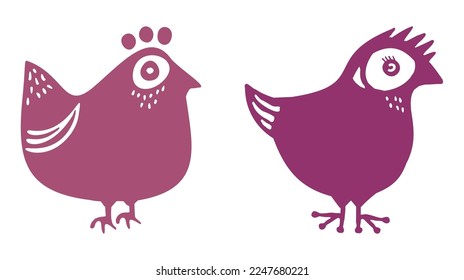 Easter chicken illustraion set. Low brow vector animal doodle. 