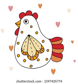 Easter chicken image. Isolated drawing on white background