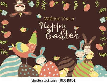 Easter chicken,bunny and easter eggs