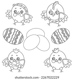 gallinas de pascua página de coloración página imagen lineal en blanco y negro