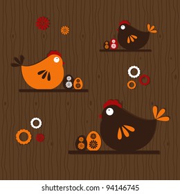 easter chickens on wooden background