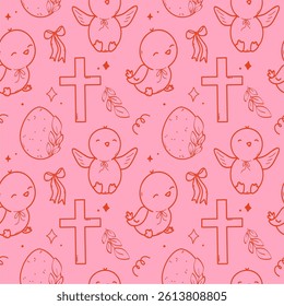 Easter Chicks and Crosses Seamless Pattern