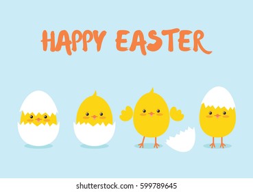 Easter Chicks In Egg Shells Vector Card