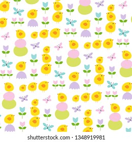 Easter chicks tulips and butterflies pattern