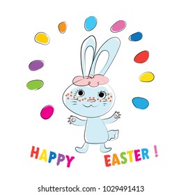 Easter Child Drawing imitation - childish vector Happy Easter Card. Funny Bunny scribble.