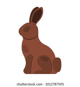 Easter Chocolate Bunny icon. Chocolate Rabbit label on white Background. Cartoon style. Vector Illustration.