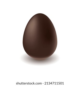 Easter chocolate egg. Dark chocolate egg with realistic shadows isolated on white background. Vector Illustration
