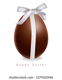 Easter chocolate egg gift bow Vector realistic. Happy Easter card. 3d detailed illustrations