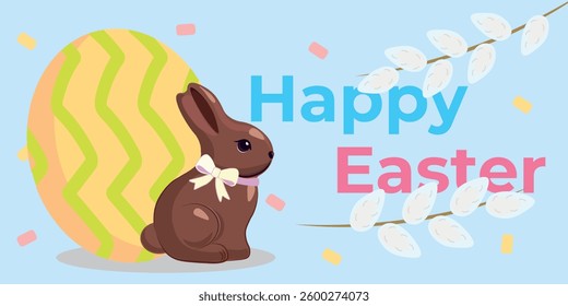 Easter chocolate rabbit, Happy Easter, Easter egg, spring holiday graphic illustration chocolte rabbit cute decor, greeting card, bakery, cooking, flyer