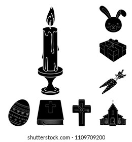 Easter is a Christian holiday black icons in set collection for design. Easter attributes vector symbol stock web illustration.
