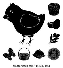 Easter is a Christian holiday black icons in set collection for design. Easter attributes vector symbol stock web illustration.