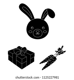 Easter is a Christian holiday black icons in set collection for design. Easter attributes vector symbol stock web illustration.