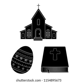 Easter is a Christian holiday black icons in set collection for design. Easter attributes vector symbol stock web illustration.