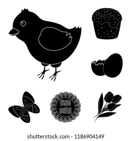 Easter is a Christian holiday black icons in set collection for design. Easter attributes vector symbol stock web illustration.
