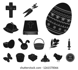 Easter is a Christian holiday black icons in set collection for design. Easter attributes vector symbol stock web illustration.