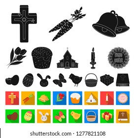 Easter is a Christian holiday black,flat icons in set collection for design. Easter attributes vector symbol stock web illustration.