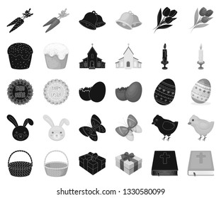 Easter is a Christian holiday black,monochrome icons in set collection for design. Easter attributes vector symbol stock web illustration.