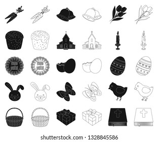 Easter is a Christian holiday black,outline icons in set collection for design. Easter attributes vector symbol stock web illustration.
