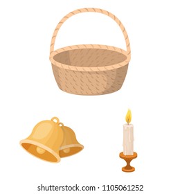 Easter is a Christian holiday cartoon icons in set collection for design. Easter attributes vector symbol stock web illustration.