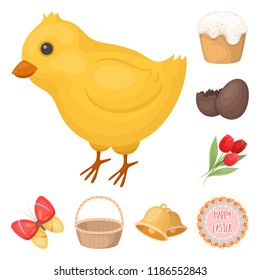 Easter is a Christian holiday cartoon icons in set collection for design. Easter attributes vector symbol stock web illustration.